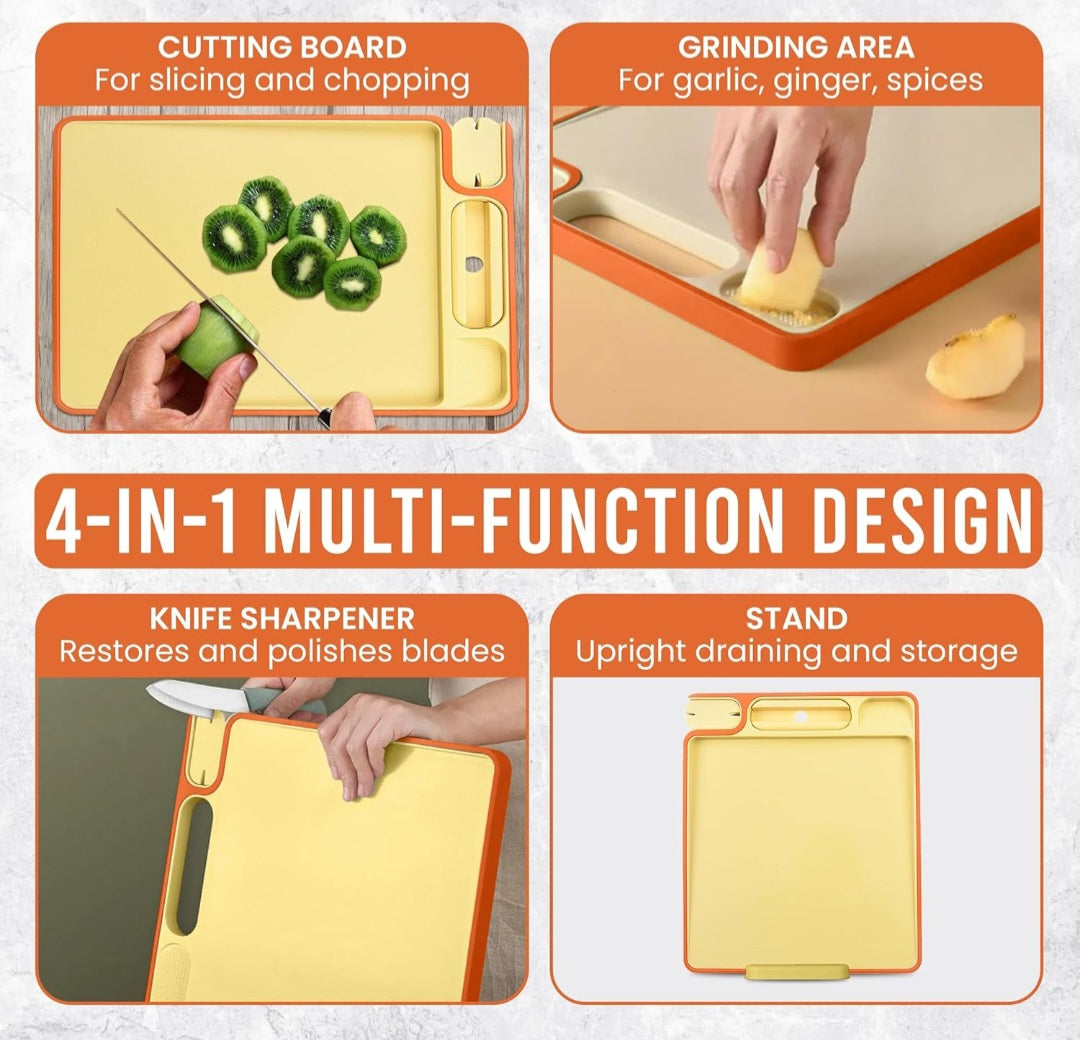 Orange Cutting Board 4-in-1 Kitchen Tool 15"x12.5" Multi Function