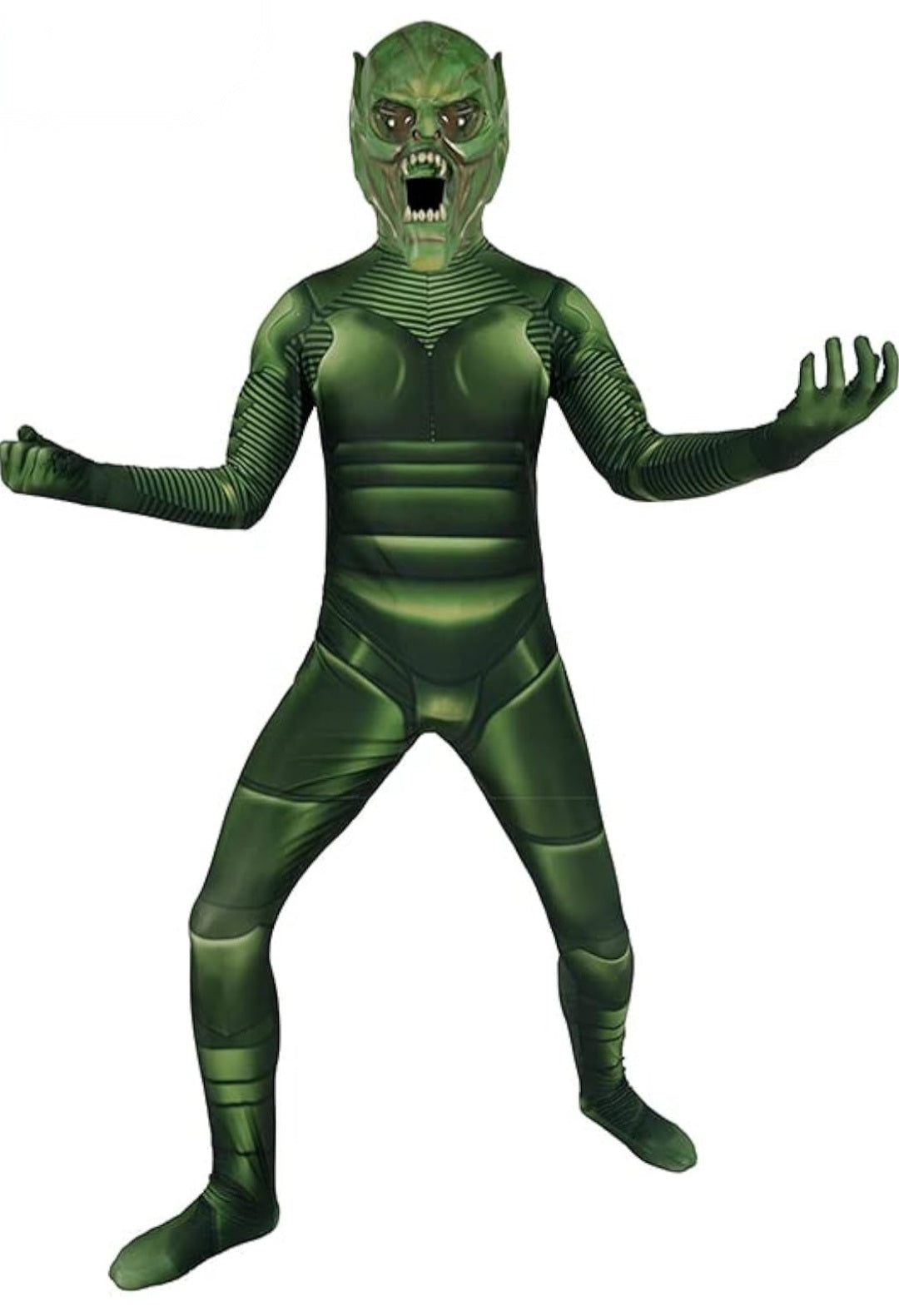 Green Alien Monster Bodysuit Costume with Mask – Adult Scary Halloween Outfit XL
