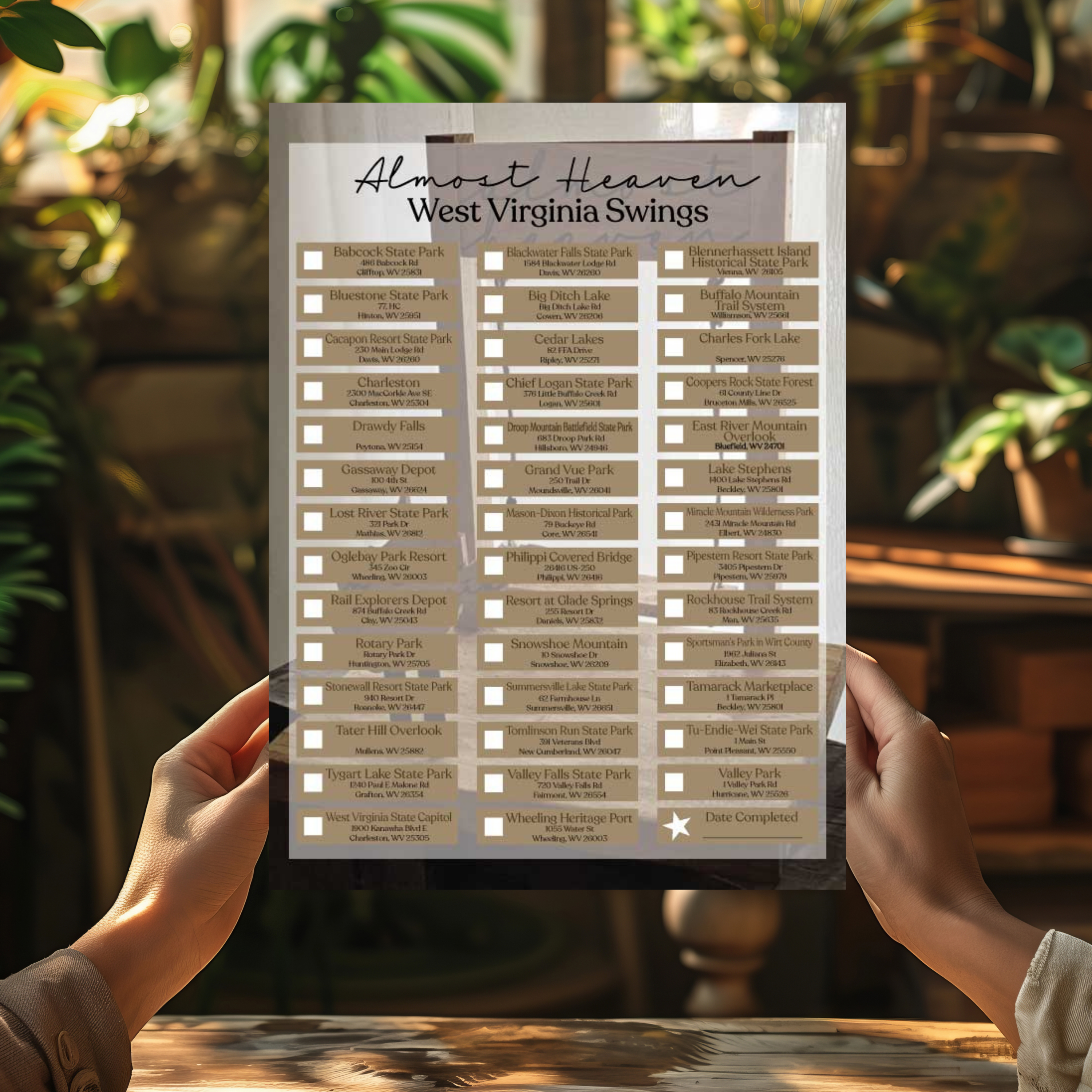 West Virginia Almost Heaven Swing Visit Checklist – Printable Digital Download, Travel Keepsake & Collectible Tracker