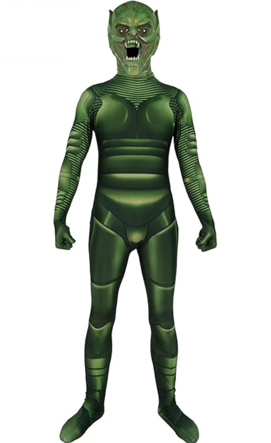Green Alien Monster Bodysuit Costume with Mask – Adult Scary Halloween Outfit XL