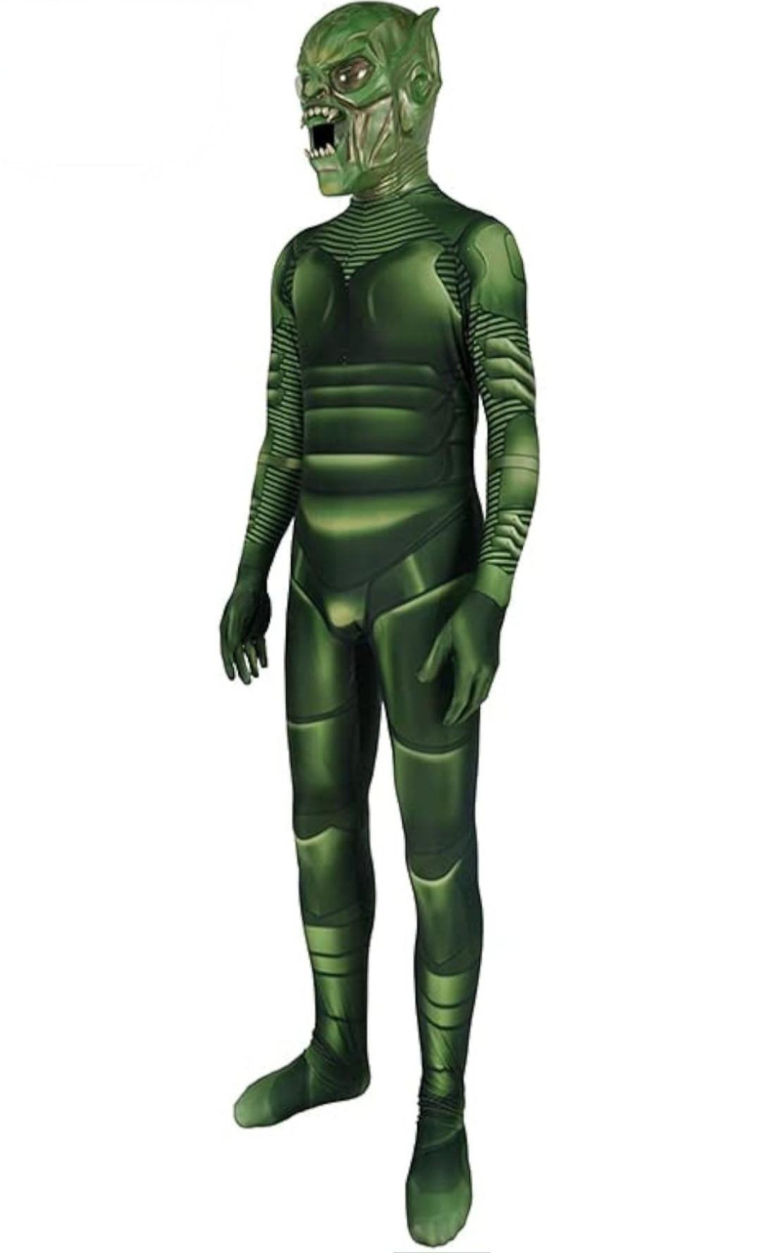 Green Alien Monster Bodysuit Costume with Mask – Adult Scary Halloween Outfit XL