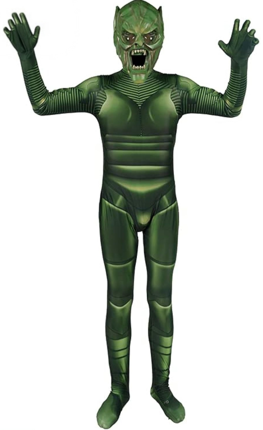 Green Alien Monster Bodysuit Costume with Mask – Adult Scary Halloween Outfit XL